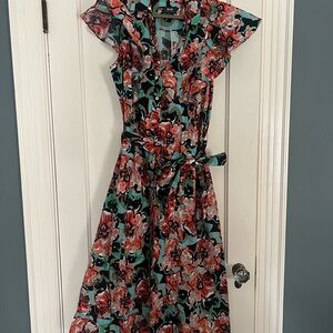 Maeve Pink and Green Midi Sundress with Notched Collar